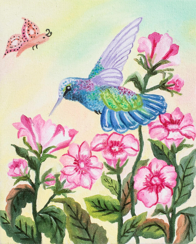 Signed Realist Hummingbird Painting from Guatemala