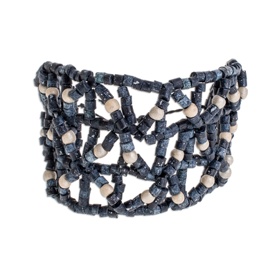 Ceramic Beaded Wristband Bracelet in Blue from Guatemala