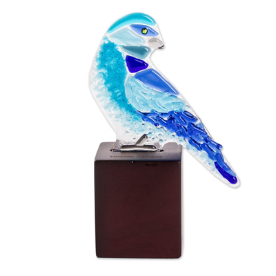 Art Glass Blue Bird Sculpture from El Salvador