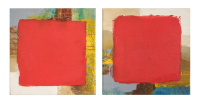 Signed Abstract Diptych in Red from El Salvador (2018)
