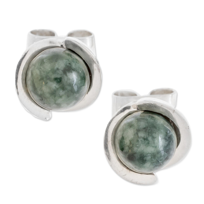 Modern Jade Stud Earrings in Dark Green from Guatemala