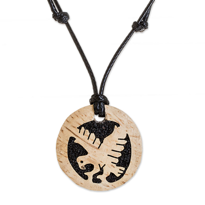 Coconut Shell and Lava Stone Eagle Pendant Necklace
