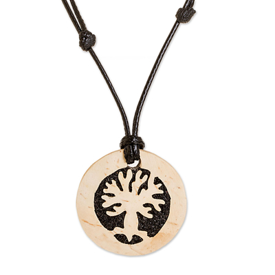 Tree-Themed Coconut Shell and Lava Stone Pendant Necklace