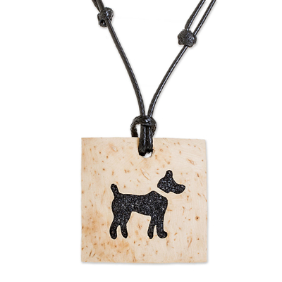 Coconut Shell and Lava Stone Dog Pendant Necklace