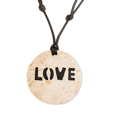 Love-Themed Coconut Shell and Lava Stone Pendant Necklace