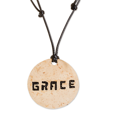 Grace-Themed Coconut Shell and Lava Stone Pendant Necklace