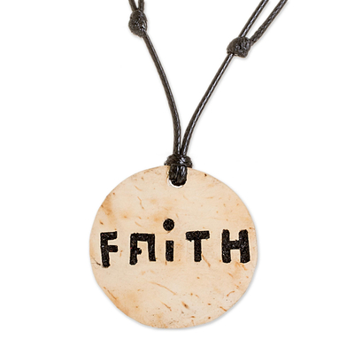 Faith-Themed Coconut Shell and Lava Stone Pendant Necklace