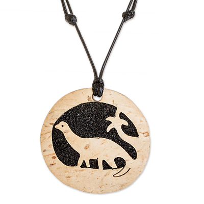 Coconut Shell and Lava Stone Diplodocus Pendant Necklace