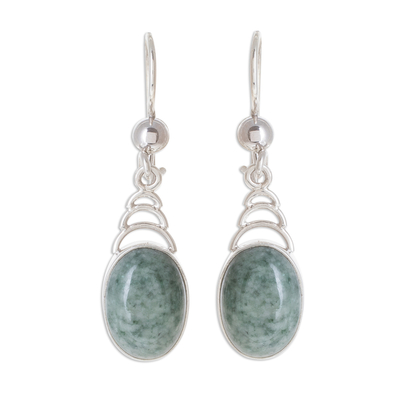 Arc Motif Apple Green Jade Dangle Earrings from Guatemala