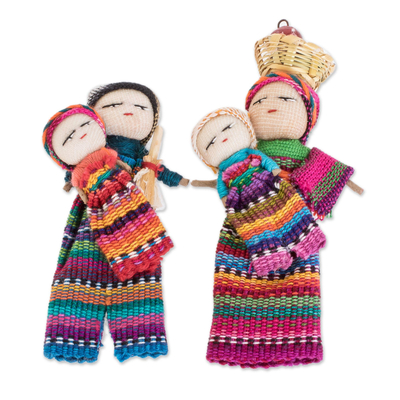 Handmade Cotton Worry Dolls from Guatemala (Pair)