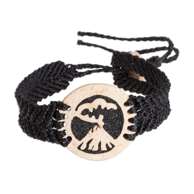 Coconut Shell and Lava Stone Volcano Pendant Bracelet