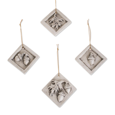 Acorn and Leaf Motif Ceramic Ornaments (Set of 4)