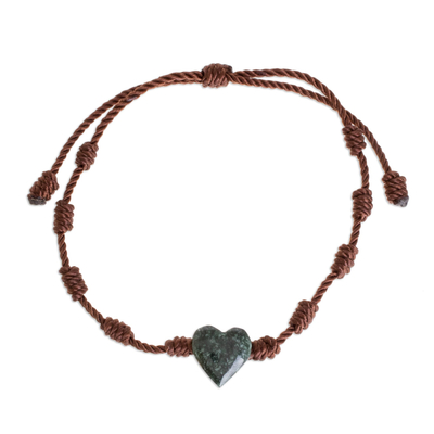 Natural Jade Heart Pendant Bracelet from Guatemala