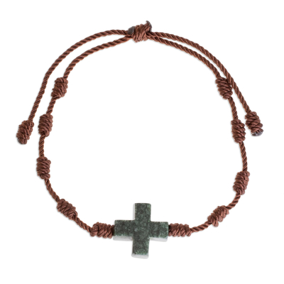 Natural Jade Cross Pendant Bracelet from Guatemala