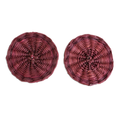 Fuchsia Handwoven Junco Reed Circular Button Earrings