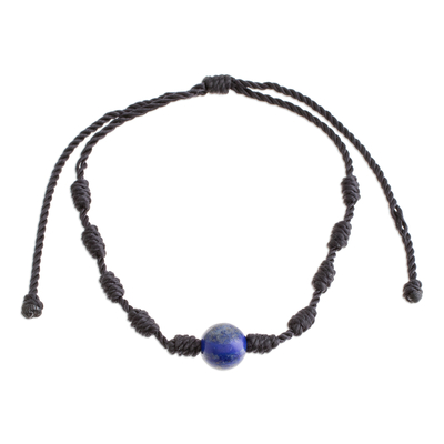 Lapis Lazuli and Nylon Knotted Cord Adjustable Bracelet