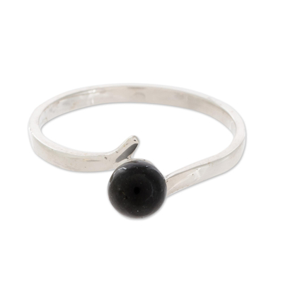 Round Jade Single-Stone Ring in Black from Guatemala