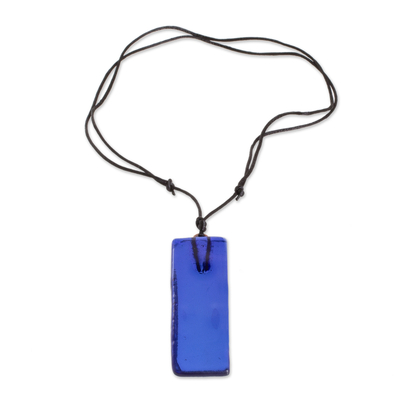 Deep Blue Recycled Glass Pendant Necklace from Costa Rica