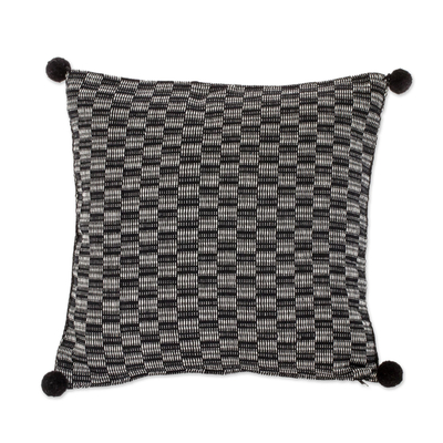 Black and Eggshell Cotton Cushion Cover from Guatemala