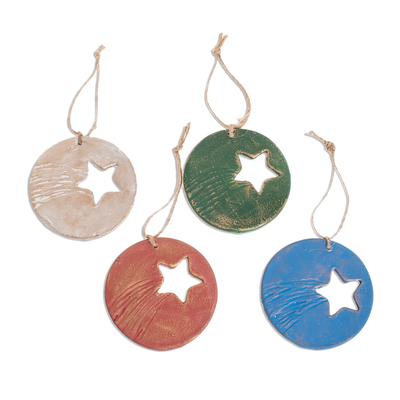 Assorted Star Pattern Ceramic Ornaments (Set of 4)
