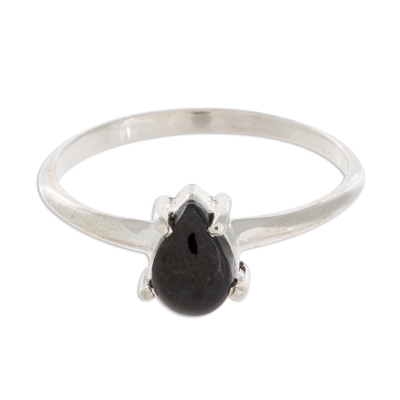 Sterling Silver Solitaire Ring with Black Guatemalan Jade