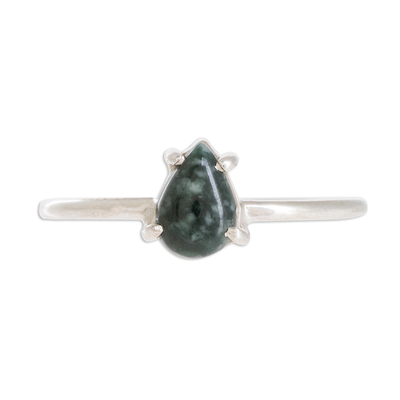 Sterling Silver Ring with Dark Green Guatemalan Jade
