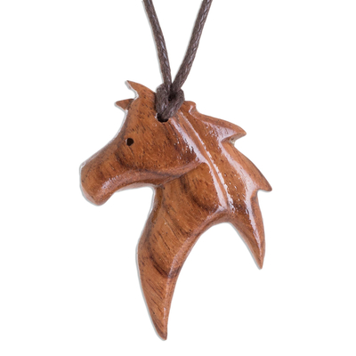 Conacaste Wood Horse Pendant Necklace from Costa Rica
