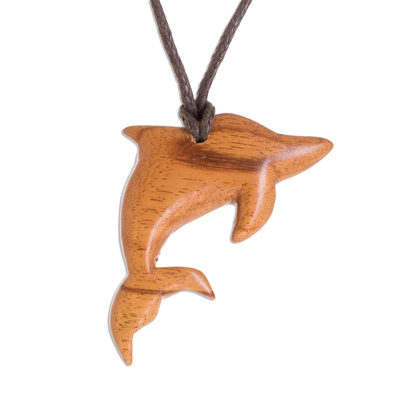 Jobillo Wood Dolphin Pendant Necklace from Costa Rica