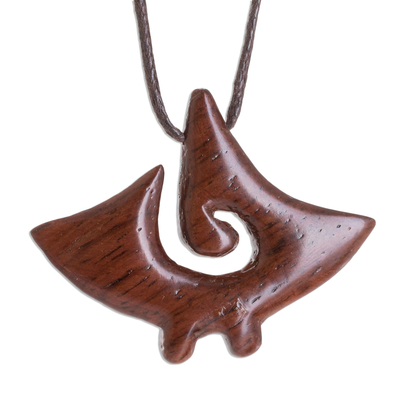 Swirl Pattern Estoraque Wood Pendant Necklace