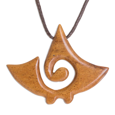 Swirl Pattern Quina Wood Pendant Necklace from Costa Rica