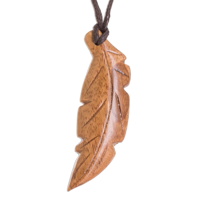 Jobillo Wood Feather Pendant Necklace from Costa Rica