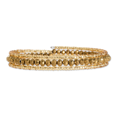 Gold-Tone Crystal and Glass Beaded Wrap Bracelet