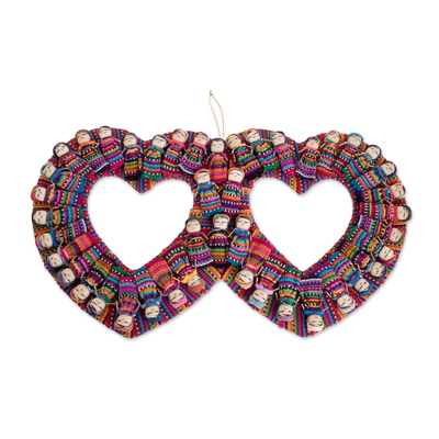 Heart-Shaped Cotton Worry Doll Wall Decor from Guatemala