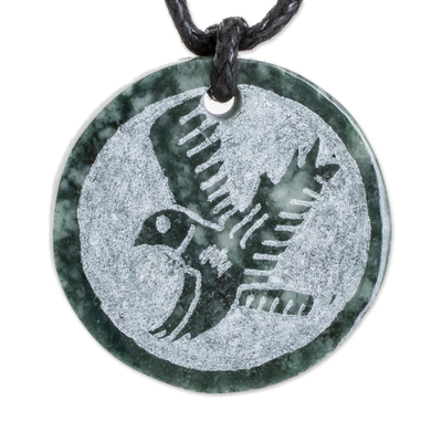 Hand-Carved Jade Eagle Pendant Necklace from Guatemala