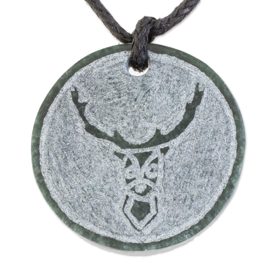 Deer-Themed Jade Medallion Pendant Necklace from Guatemala