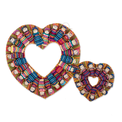 Heart-Themed Cotton Worry Doll Wreath from Guatemala