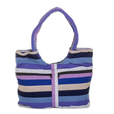 Blue and Purple Striped Cotton Tote from Guatemala
