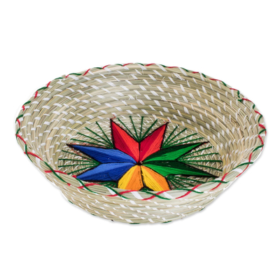Colorful Star Natural Fiber Decorative Basket from Guatemala