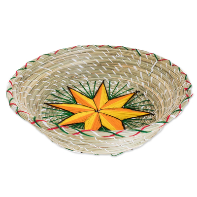 Yellow Star Natural Fiber Decorative Basket from Guatemala