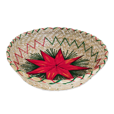 Red Star Natural Fiber Decorative Basket from Guatemala