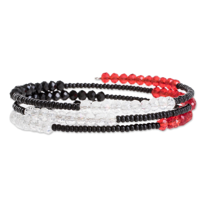 Black and Red Glass and Crystal Beaded Wrap Bracelet