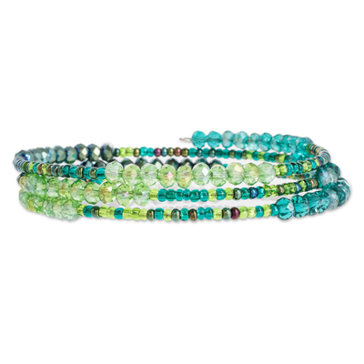 Glass and Crystal Beaded Wrap Bracelet in Green