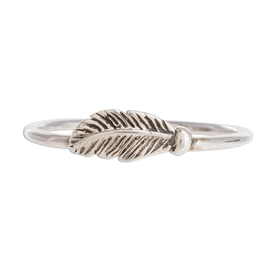 Slender Sterling Silver Band Ring with Feather