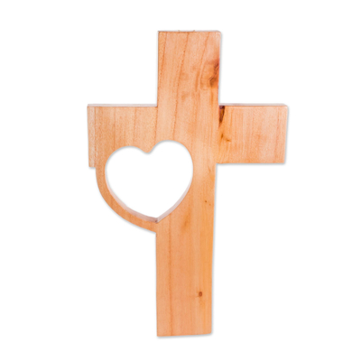 Wood Wall Cross with a Heart Design from Guatemala