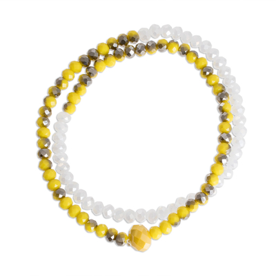 Crystal Beaded Wrap Bracelet in Yellow and White