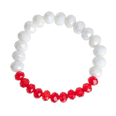 Red and White Crystal Beaded Stretch Bracelet from Guatemala