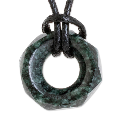 Faceted Dark Green Jade Pendant Necklace from Guatemala