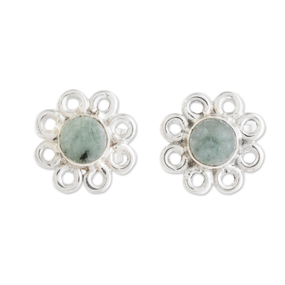Jade Stud Earrings with Floral Motifs from Guatemala
