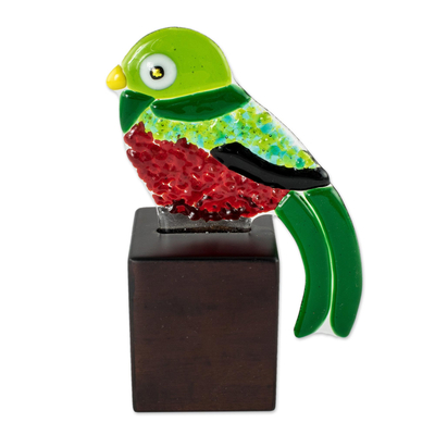 Fused Art Glass Quetzal Bird Figurine from El Salvador