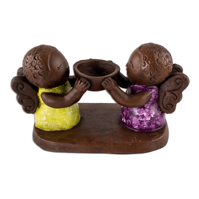 Ceramic Tealight Candleholder with Two Little Angels